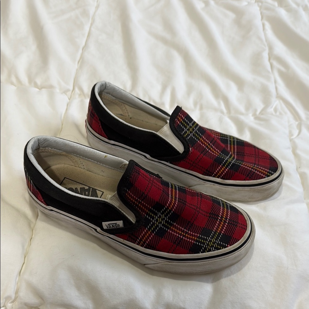 Vans Red Plaid Slip-On Sneakers